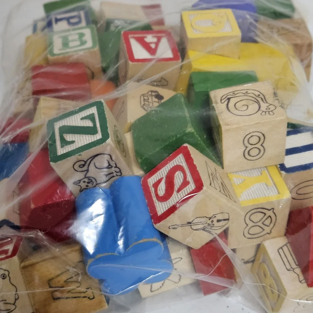 Wooden Blocks Multicolor Alphabet Number Vintage Set Traditional Homeschool